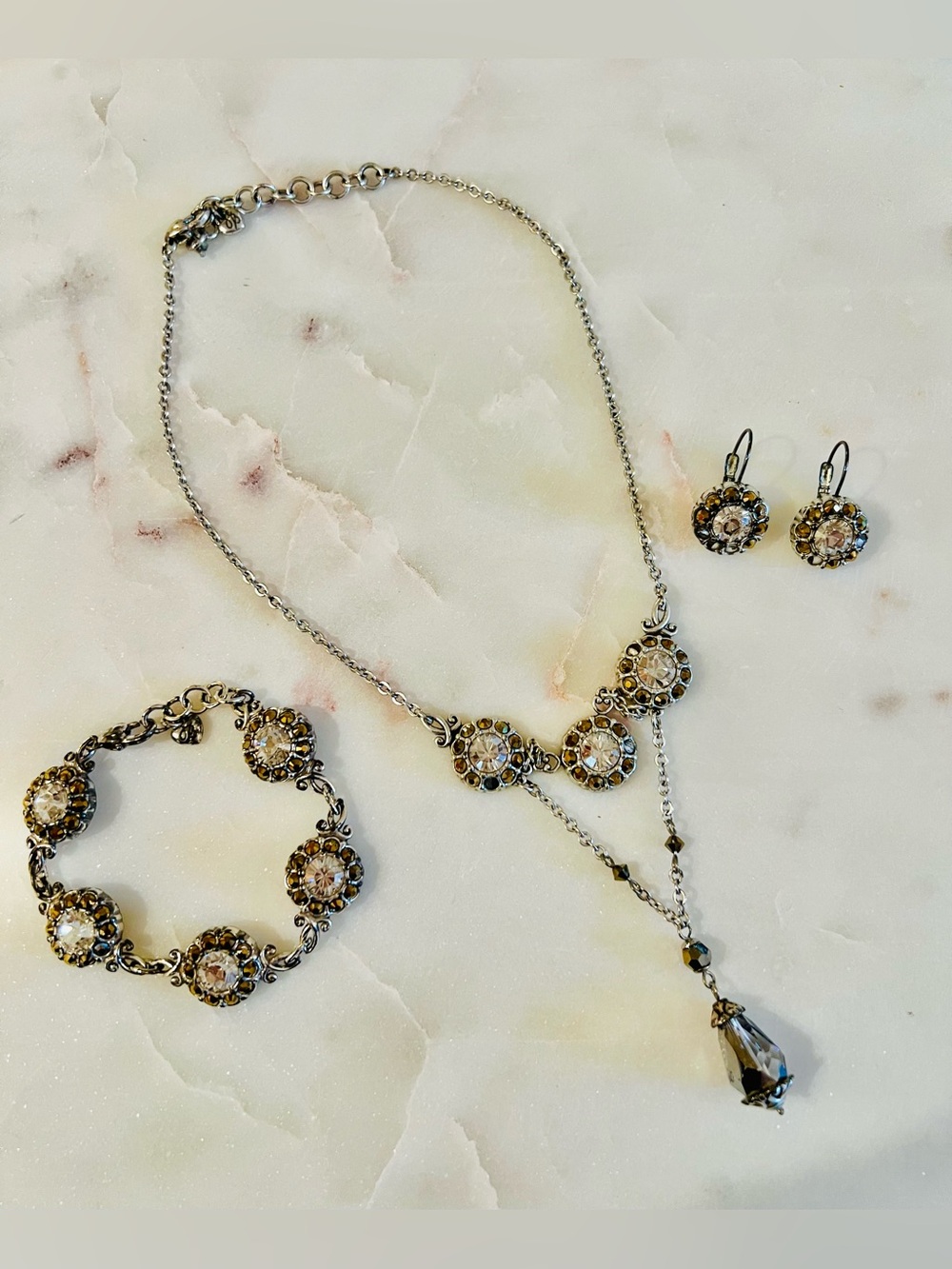 Brighton Smoky Topaz Crystal Jewelry Set, Y-Drop Necklace Bracelet Earrings